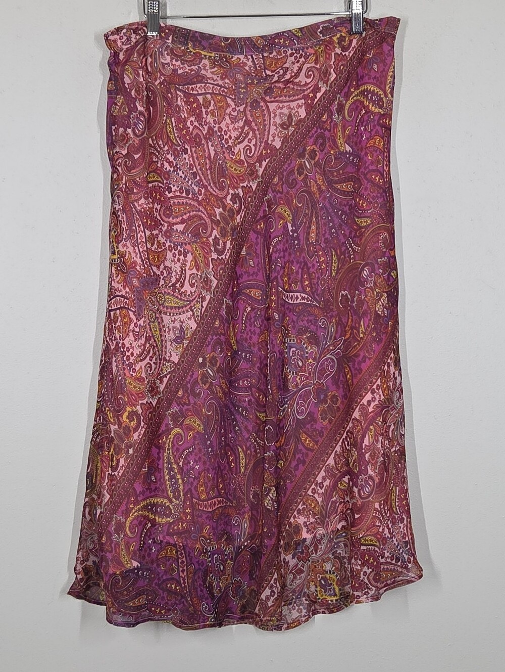 Vtg 90s Y2K Pink Red Paisley Midi Skirt L Fairy Grunge Festival Boho Artsy